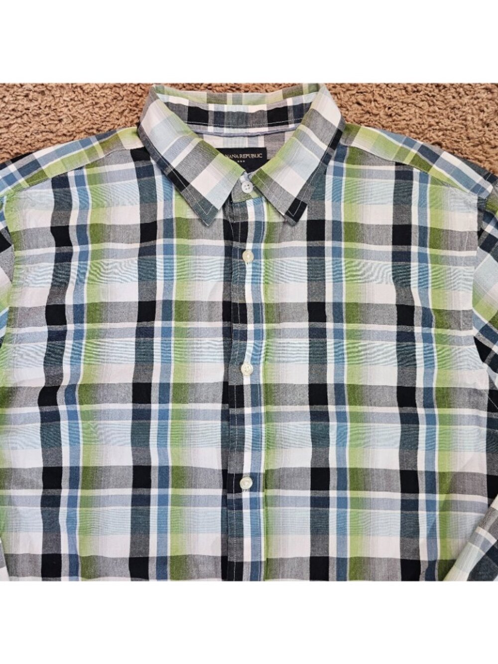 Banana Republic Button Up Shirt Mens XL Green Plaid Long Sleeve Cotton - Picture 2 of 8